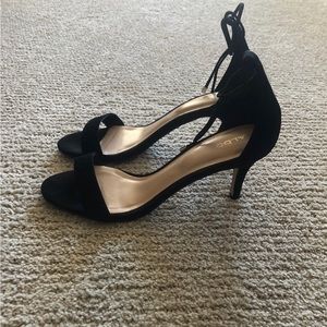 Aldo Black Suede Ankle-Tie Open-Toe Heels
